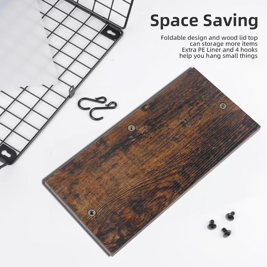 Fruit Basket, 2 Tier Fruit Basket, 2pcs Kitchen Organizer Basket with Wooden Lid Stackable and Wall Mountable Basket for Snacks and Vegetables Storage