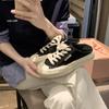 Sheepskin Version~ Leather Round Head Lace-up Breathable Stepping Heel Casual Canvas Shoes Women's 2025 New Board Shoes Little White Shoes