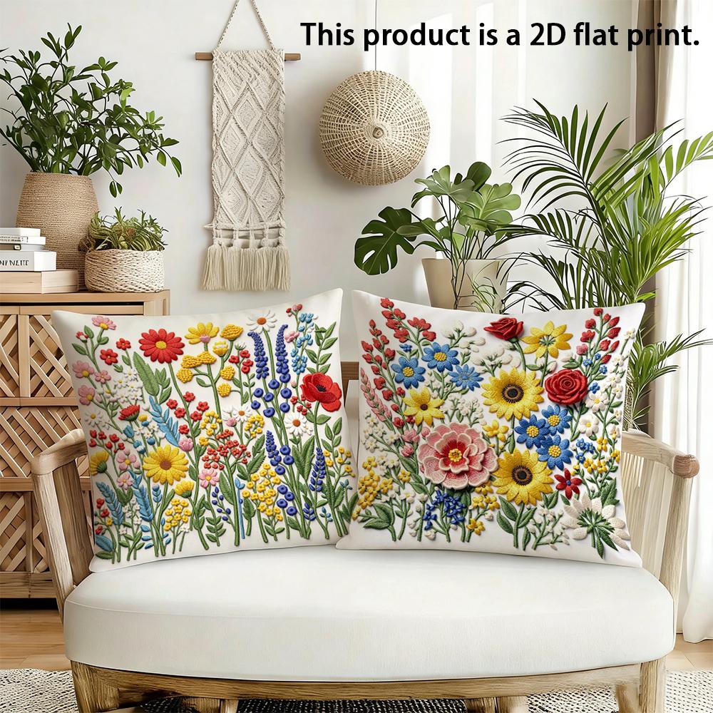 1pc Bohemian Wildflower Floral Throw Pillow Covers 2D Flat Printed Soft Cushion Cases For Home Sofa Bedroom Decor Cushion Cover