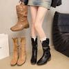 2025 autumn and winter new fashion versatile retro trouser boots versatile niche design thick heel square head medium boots