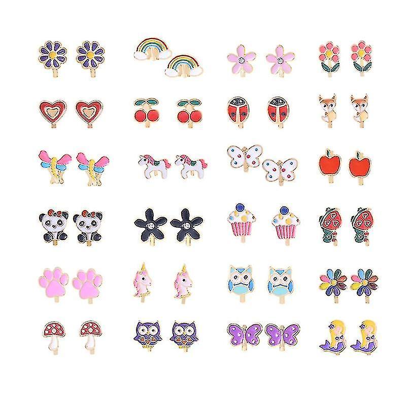 20 Pairs Of Girls Clip On Earrings Kids Cute Flower Earring