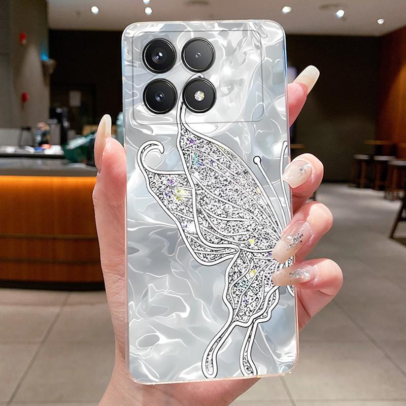 Phone Case For Poco F6 Pro Redmi K70 Pro K70E Case Aesthetic Shell Luxury Fashion Butterfly Flowers Soft TPU Back Clear Cover