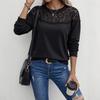 Womens Loose Long Sleeve T-Shirt With Lace Cutout Detail Fall Winter 2026 Elegant Casual Top