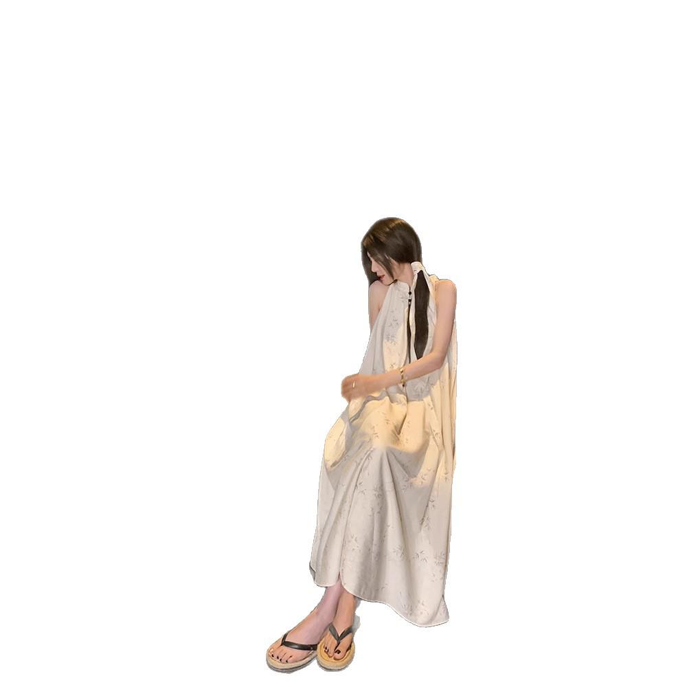 Retro Chinese Halter Sleeveless Summer Dress for Women - Slimming, Loose, Vacation-Ready