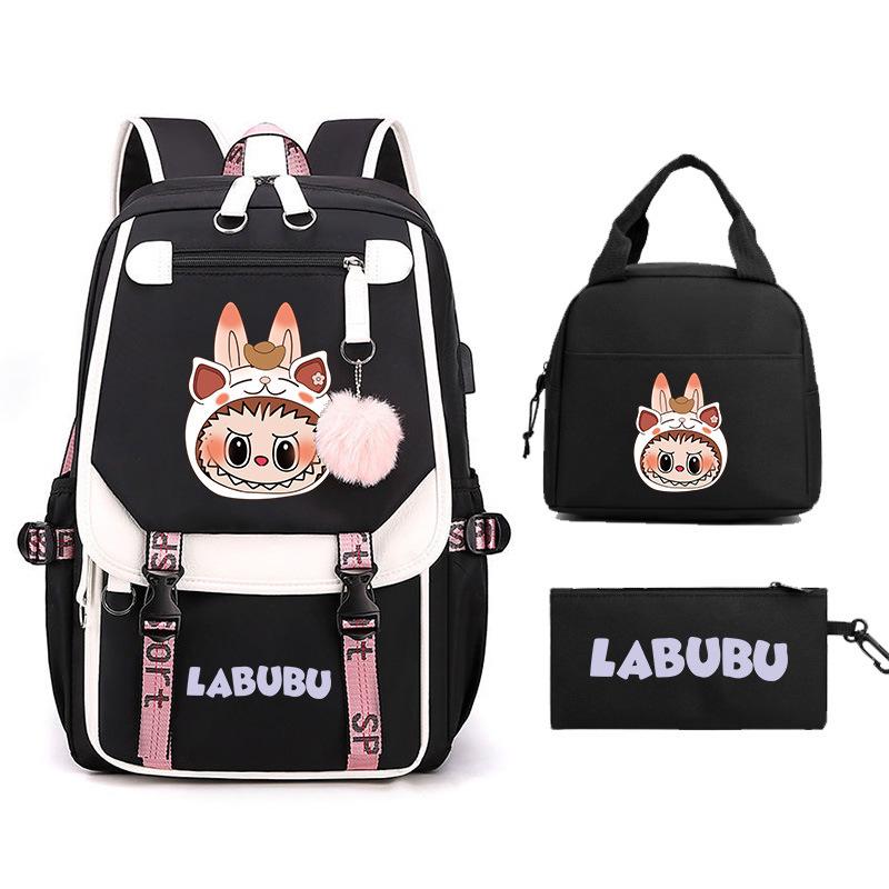 New Labub Children's Schoolbag, Backpack, Shoulder Pencil Case, Three-piece Set, Cute.