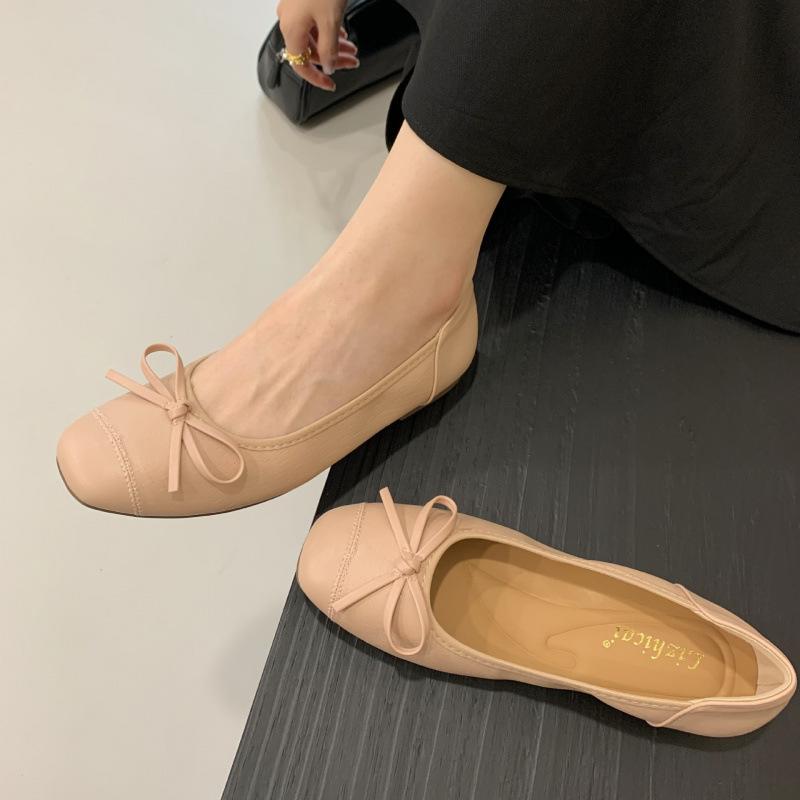 2025 new French thick heel gentle wind bow square head one pedal Mary Jane shoes versatile commuting not tired feet
