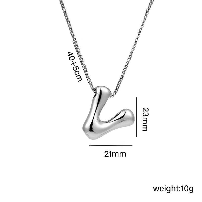 Charming Chubby Brass Polished 26-Letter Silver Pendant Necklace for Women