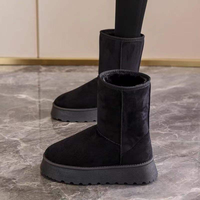 Mittelhohe Stiefel lässige weichsohlige Kurzstiefel dicksohlige Schneestiefel Damen Winter Samt verdickt Nordost große Baumwollschuhe rutschfest und wasserdicht