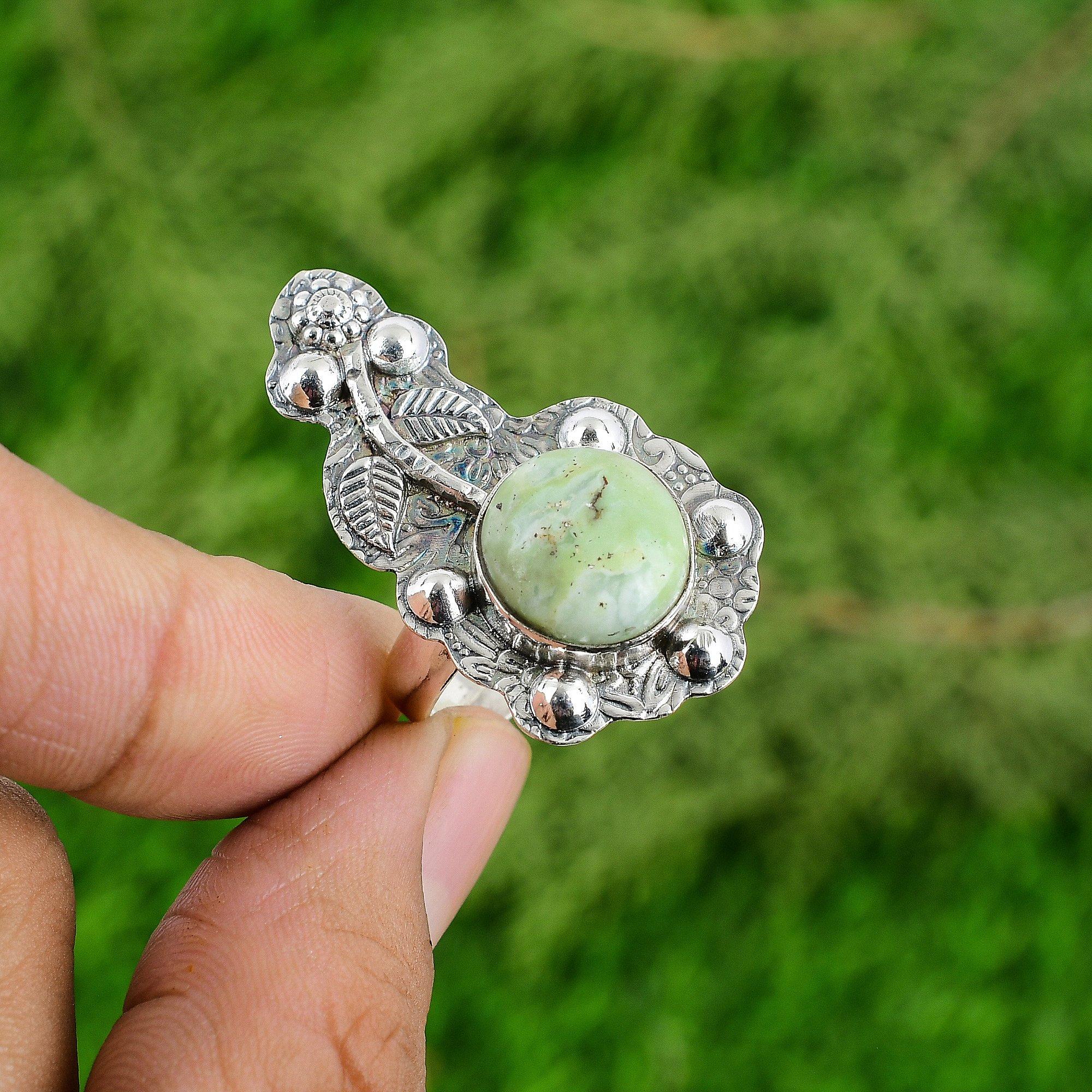 

Chrysoprase Gemstone Sterling Silver Birthday Bezel Flower Heart Chakra New Ring Adjustable