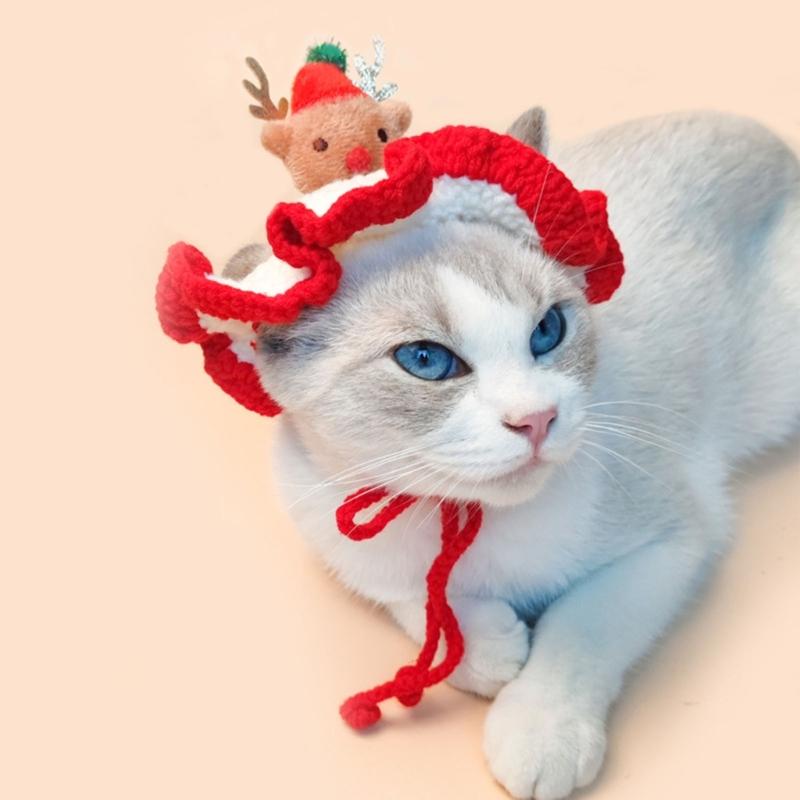 Small Dogs Costume Santa Hat Christmas Pet Knit Hat Cat Party Headwear Dogs Cats Festival Clothing Cosplay Decoration