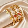 Trendy Sweet Red Cherry Strawberry Bracelet for Women, 18K Gold Plated Stainless Steel Charm Bracelet,No-fading Delicate Jewelry