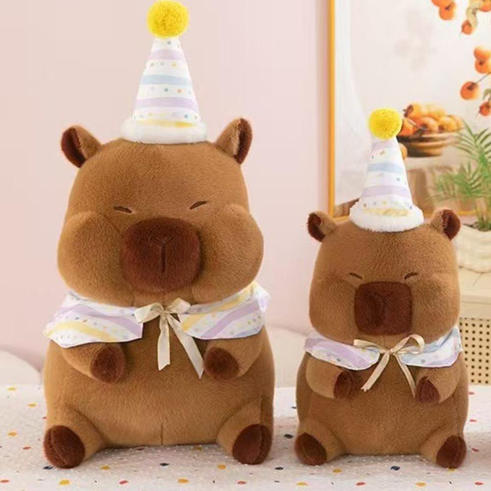 Birthday Hat Capybara Plush Toy Simulation Capibara Fluffty Doll Capybara Plush Doll  Home Decor