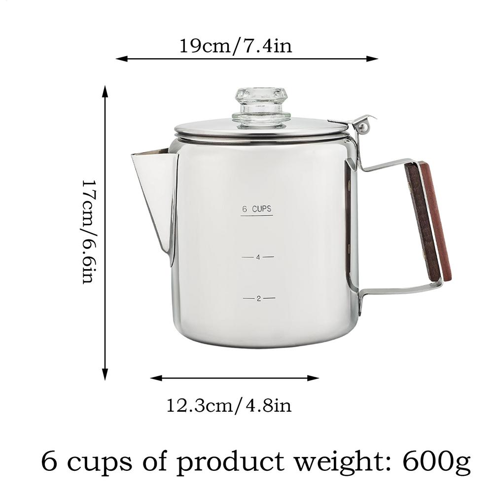 6/9 cups Percolator Coffee Pot Stainless Steel Coffee Maker Milk Tea Pot Camping Kettle Stovetop Percolator Portable Machine