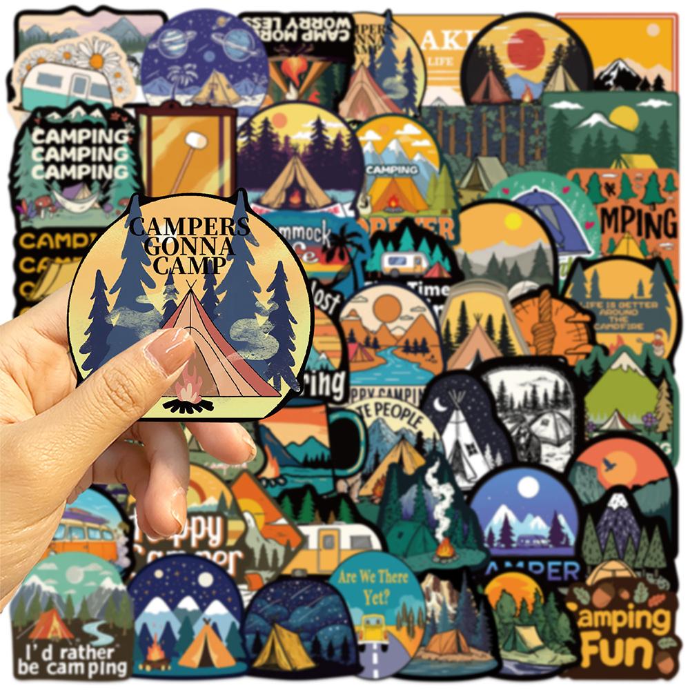 10/30/50/100pcs Retro Forest Camping Life Stickers Funny Outdoor Travel Cartoon Decals Skateboard Guitar Phone Graffiti Sticker