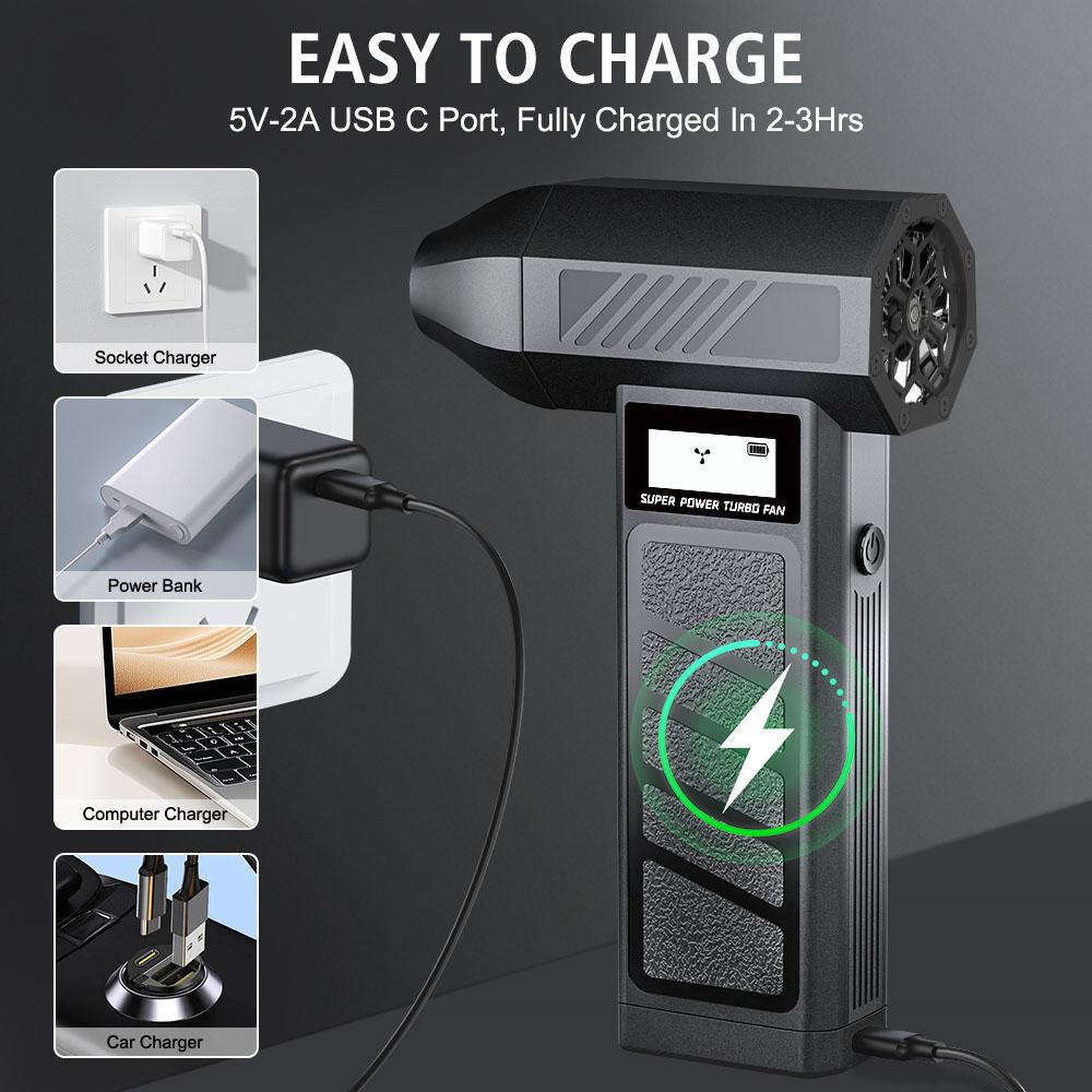 Turbo Jet Fan Gears Adjustable Car Blowing Snow Portable Type C Charger Electric Air Duster Car Accessories Cleaning Blower Tool