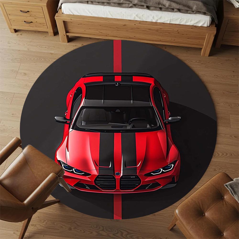 1 buc. Covoraș Rotund pentru Scaun, Design Mașină Sport Roșu și Negru, Covor de Zonă - Antiderapant, Covor de Podea pentru Birou, Dormitor, Decor Acasă, Cadou de Crăciun c0528002