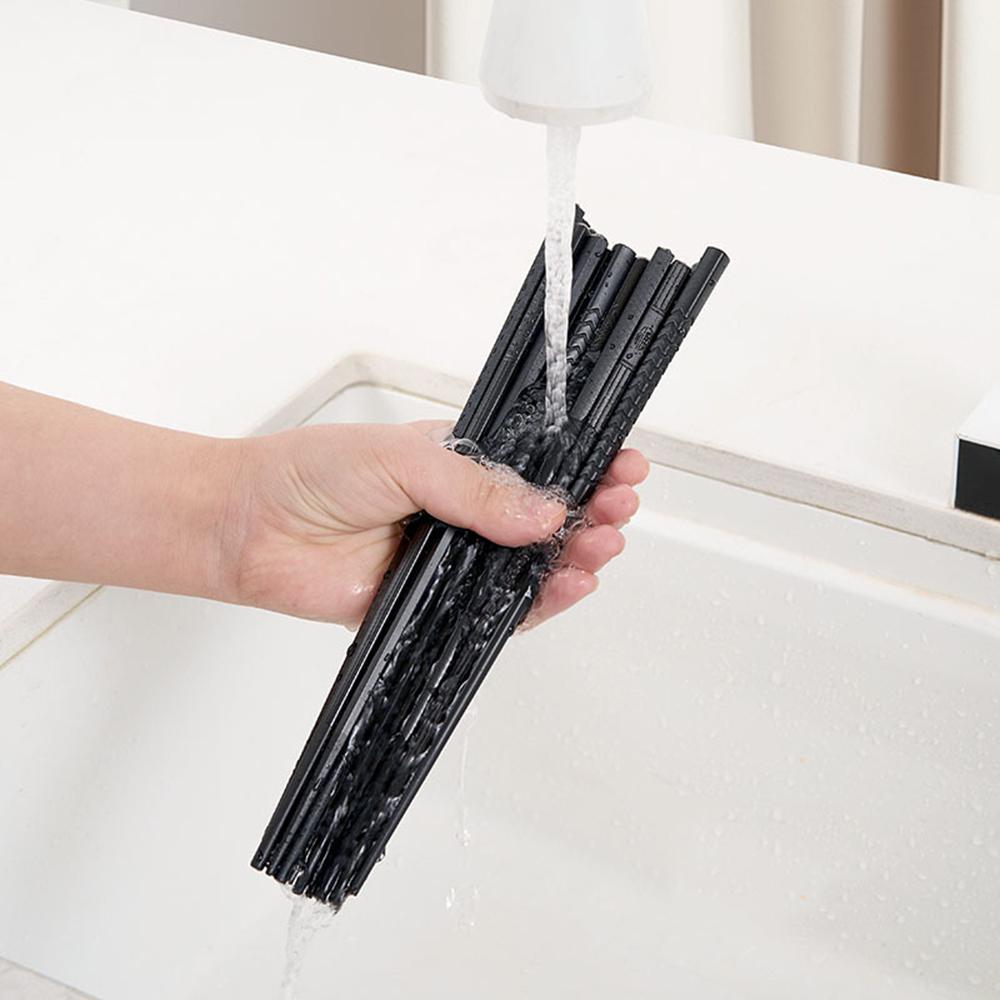 5 Pairs Premium Black Chopsticks Reusable for Sushi Japanese Anti-slip Chop Sticks Lightweight Dishwasher Safe, 9.57 Inches