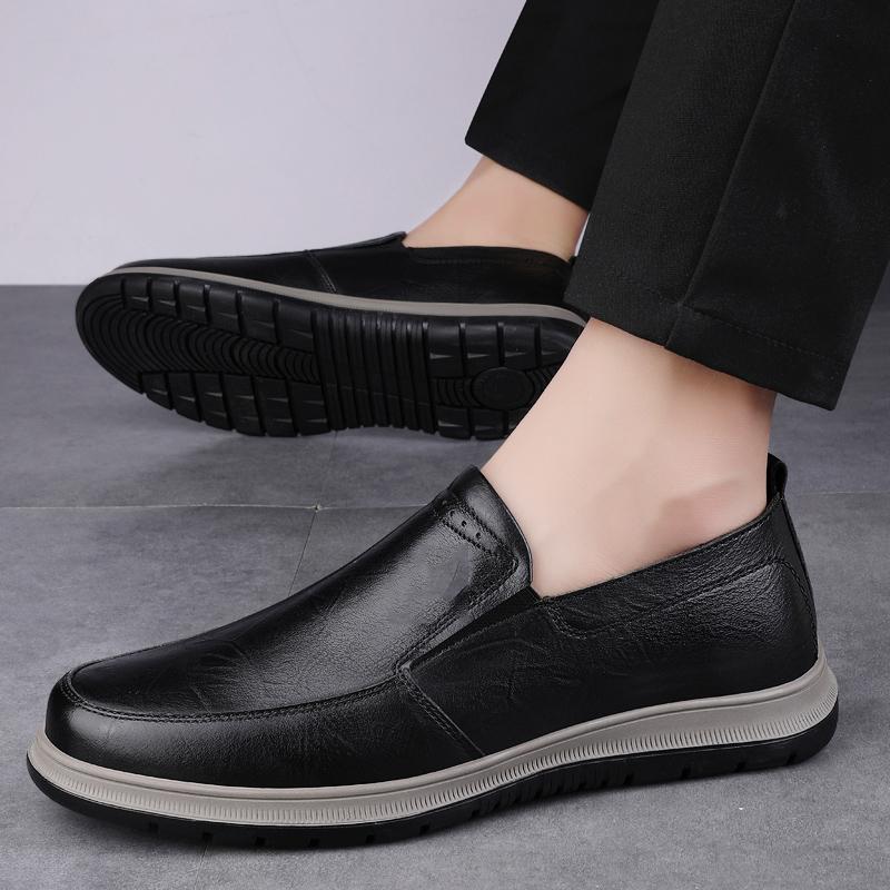Fashionable Flat Bottomed Soft Comfort Travel Shoes Luxury Brand Genuine Leather Business Shoes High-Quality Mens Casual Loafers