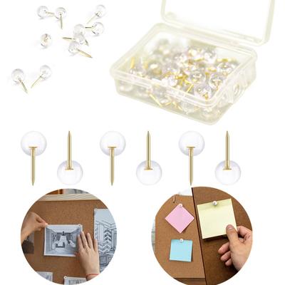 50pcs Clear Round Push Pins, Gold Ball Push Pins with Storage Box Round Thumb Tacks Bulk for Daily Study Office Data Storage Organizing Files