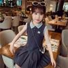 Girls Summer Polo Collar Pleated Dress Sleeveless Vest Skirt For Big Kids