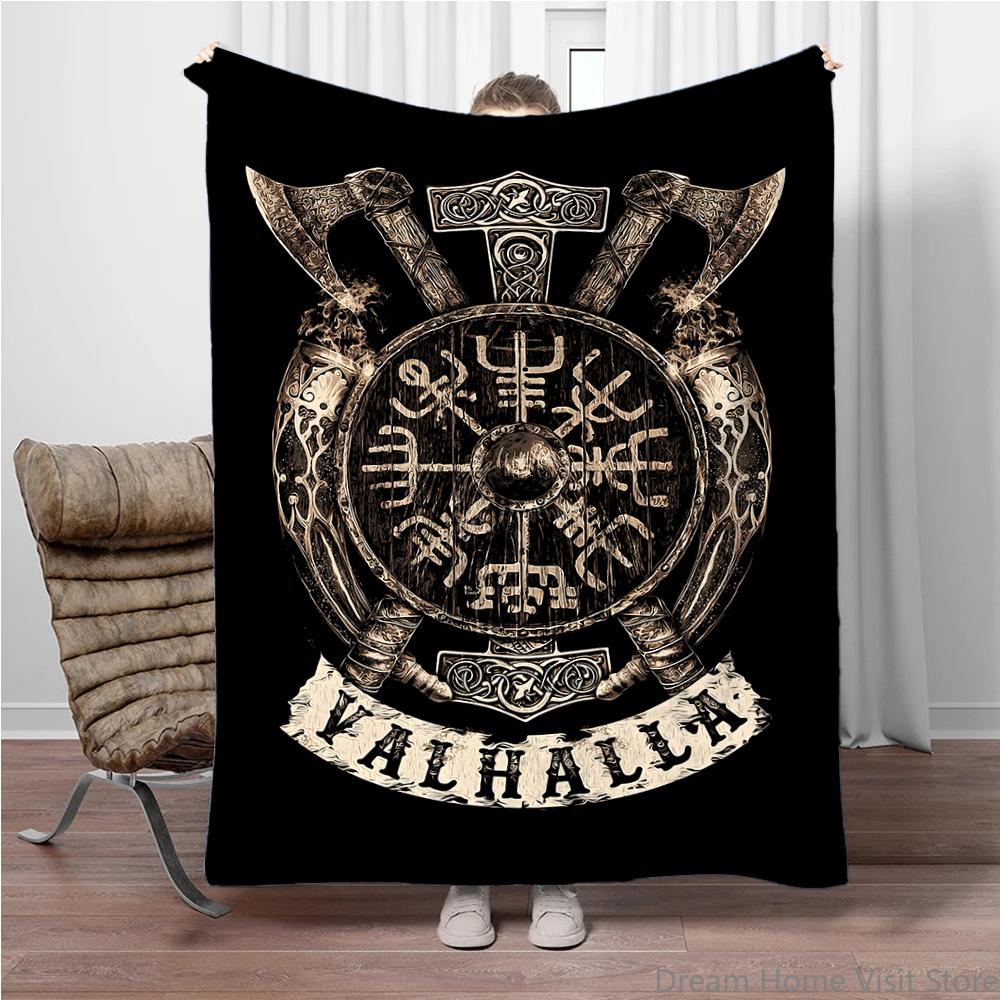 1pc Flanged Blanket, Viking Logo Printing Blanket, suitable for sofas, beds, offices, travel, camping chairs, warm plush blanket