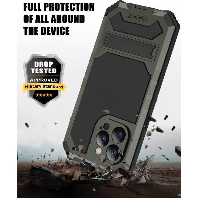 

JGY iPhone 14 Pro Max IP68 Waterproof Case iPhone 14 Pro Max Military Metal Stand Case with Screen Protector Slim Full Cover Rugged Durable чёрный