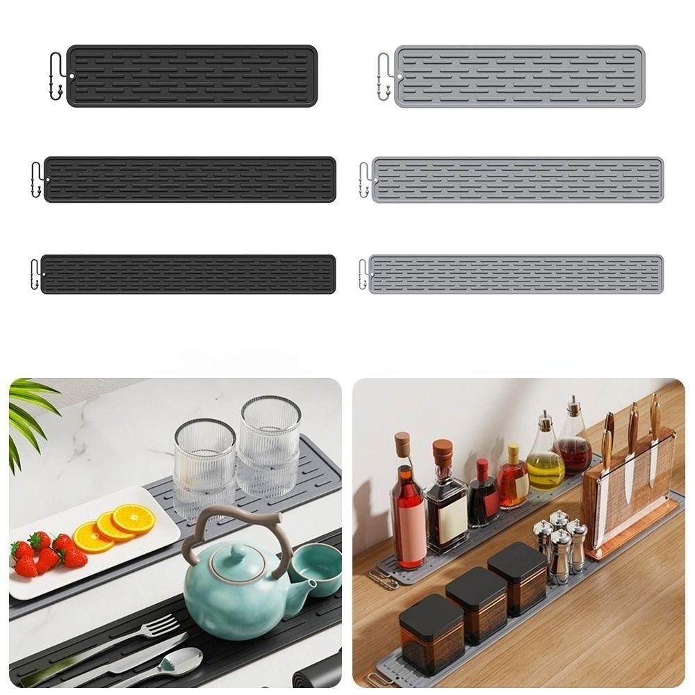 Washable Long Non-slip Mat Multifunctional Bundle Design Kitchen Countertop Insulation Mat Sink Water Prevent Silicone Drain Pad