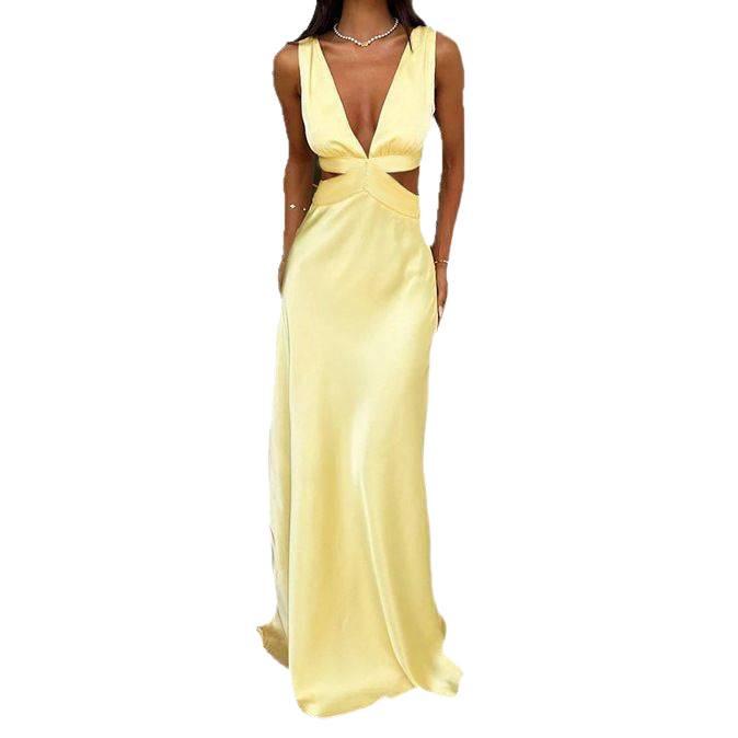 2025 European & American Sexy Halter Strap Cutout Slim Fit Evening Gown Dress for Women