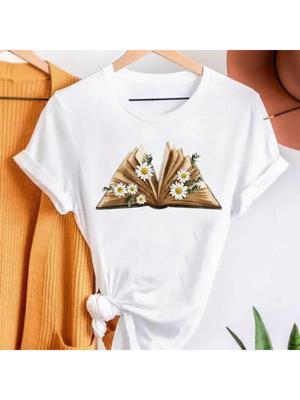 Vintage Flower Print T-Shirts Fashion Wounisex Cartoon Summer Shirt Stylish Short Sleeve Graphic T Top Female Tee T-Shirt