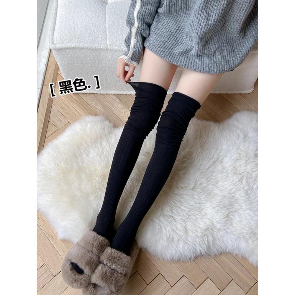 Autumn and Winter Rice White Knee Stockings Women's New Outer Thigh Socks Japanese Splicing High Stockings Stacking Socks