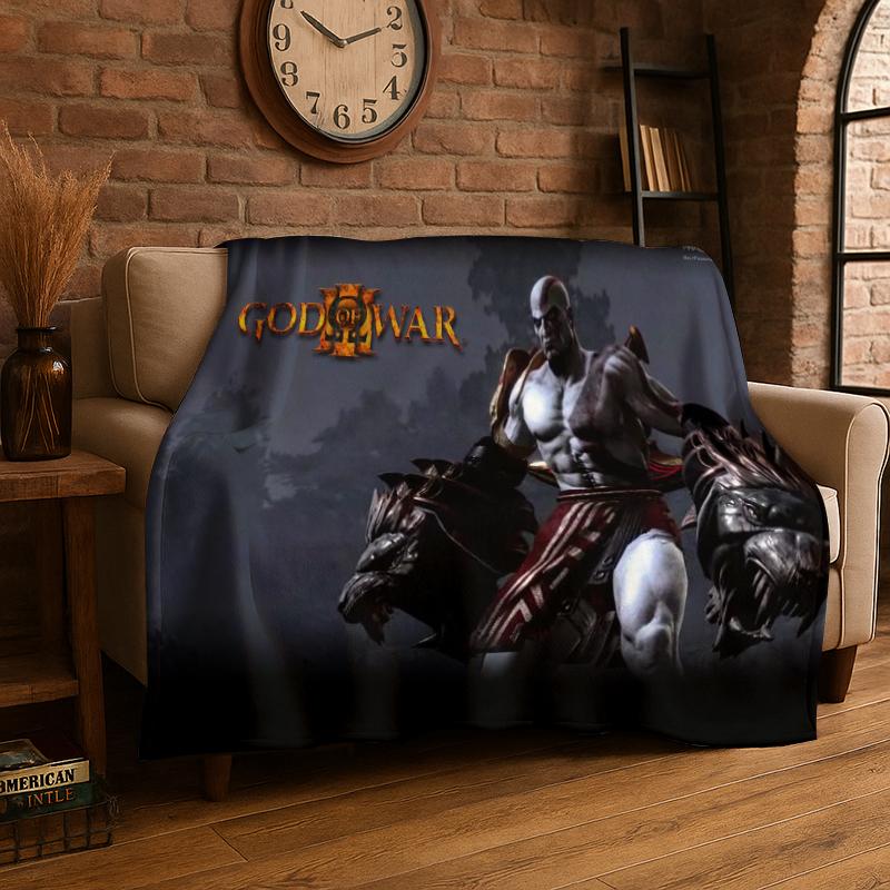 Retro God of War Game Kratos Flannel Blanket Soft Warm Throw Blanket for Bedroom Living Room Bed Travel Camping Picnic Gift 75x90cm