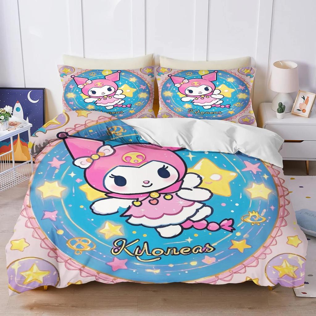 Kuromi Sanrio Bedding Sets 3D Comforter Bed Cover Duvet Cover Pillow Case 2-3 Pieces Sets Children Bedroom Decoration
