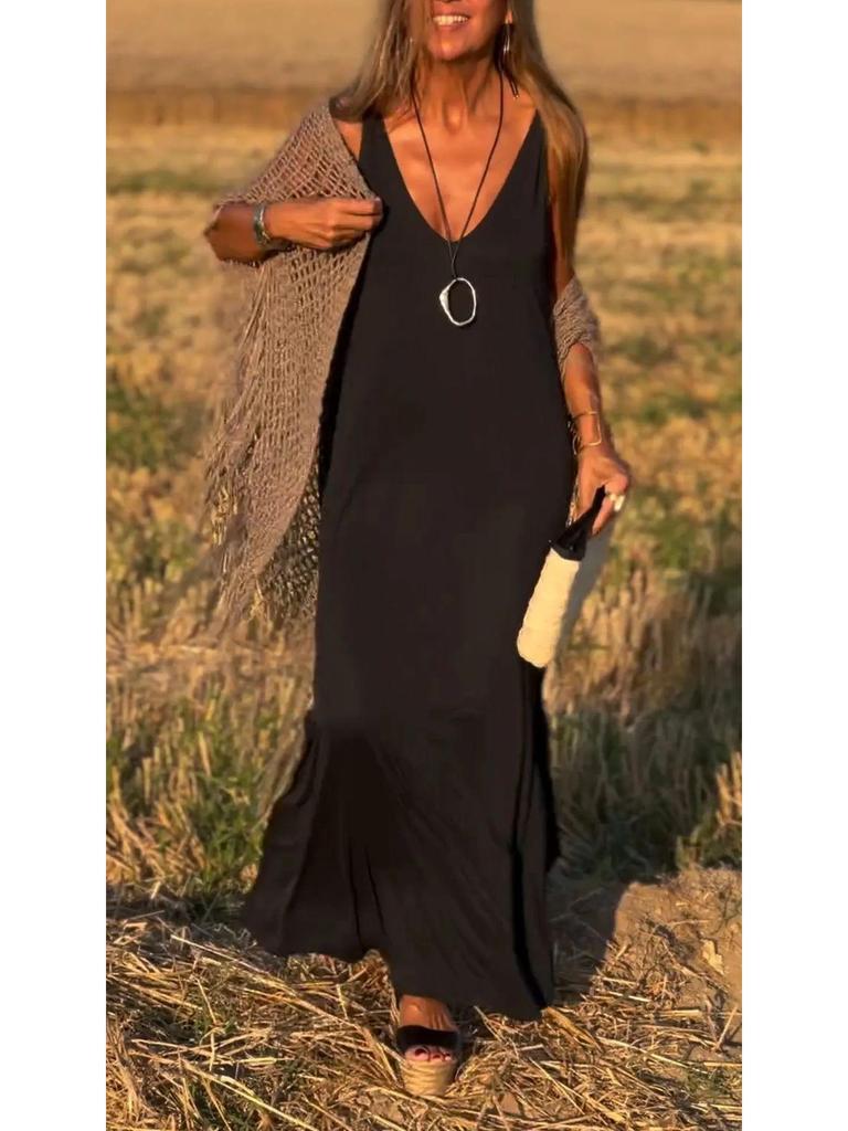 2025 Summer V-Neck Spaghetti Strap Dress - Women's Sexy and Trendy Style