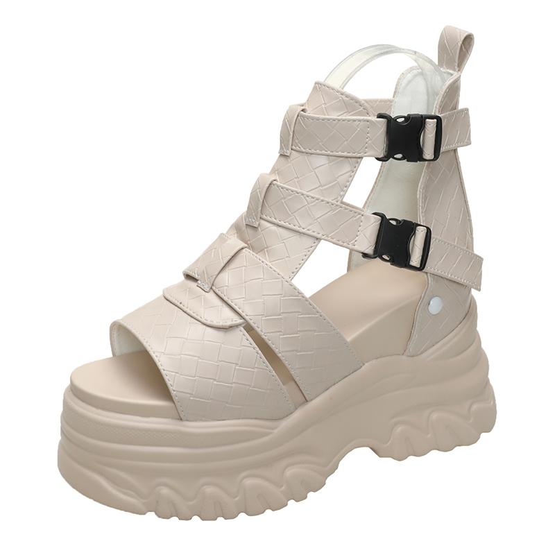 Módní PU kožené retro boty dámské sandály nové kotníkové boty letní ručně vyráběné duté šněrovací ležérní platformové pohodlné sandály