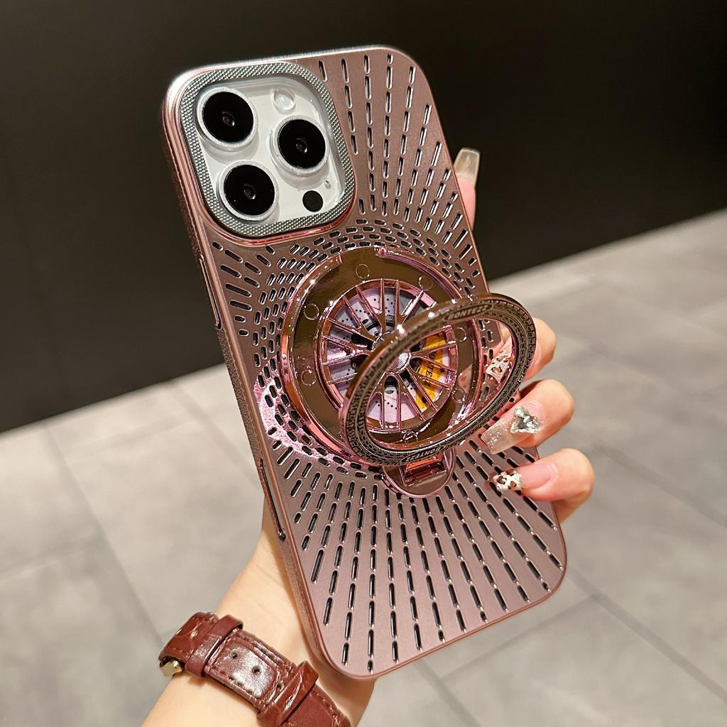 For iPhone 15 Pro Case Compatible with MagSafe Gyroscope Kickstand Heat Dissipation PC Back Cover
