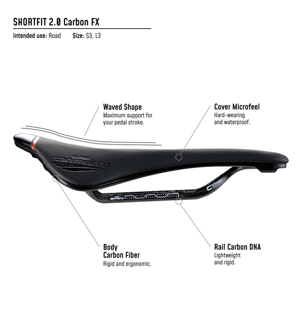 Selle San Marco Bicycle Saddle Short Fit Carbon FX Wide Size WIDE L3 W 155 X L 255 Mm SHORTFIT CarbonFx Wide 287WW401 2.0 / - / 2.0
