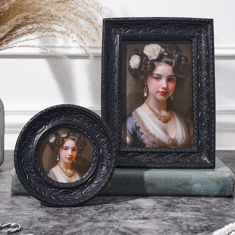 Artistic Resin Picture Frame With Detailed Florals Pattern Halloween Gothic Black Photo Frame Perfect For Party Decoration