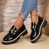 2025 autumn new foreign trade large size round head thick heel thick sole one pedal glossy small leather shoes loafers women