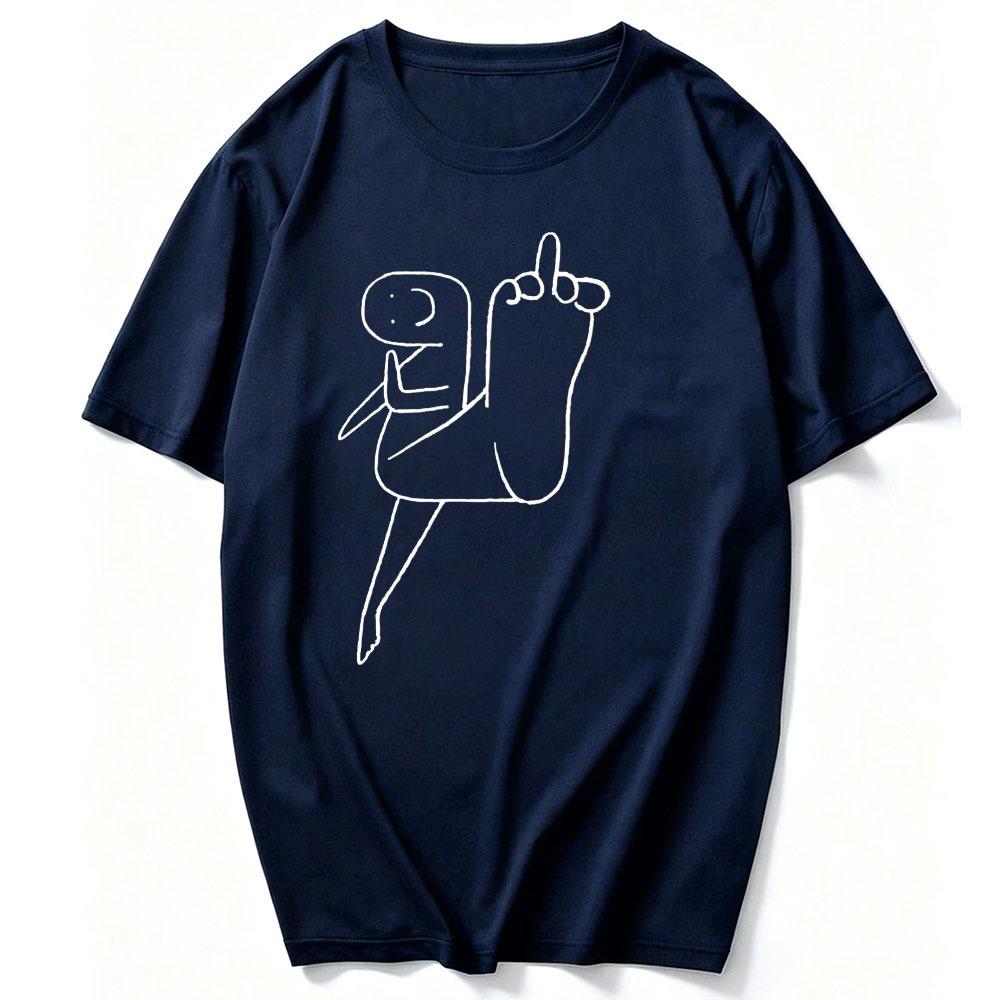 Unisex Cotton T Shirt Flork Stick Figure Middle Finger Gesture Simple Line Doodle Graphic Print Funny Sassy Casual Street Trendy