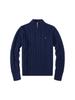 Men's Trendy Embroidered Half-Zip Cable Knit Sweater - Warm, Solid Color, Casual Autumn/Winter Long-Sleeve Style