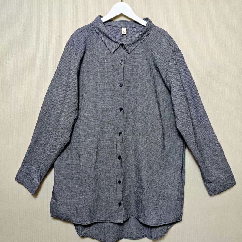 Foreign Trade Orders Exported To Japan Tail Goods Pure Cotton Plaid Long Sleeve Shirt Women Mid-Length Preppy Casual Slimming Shirts Outerwear Spring