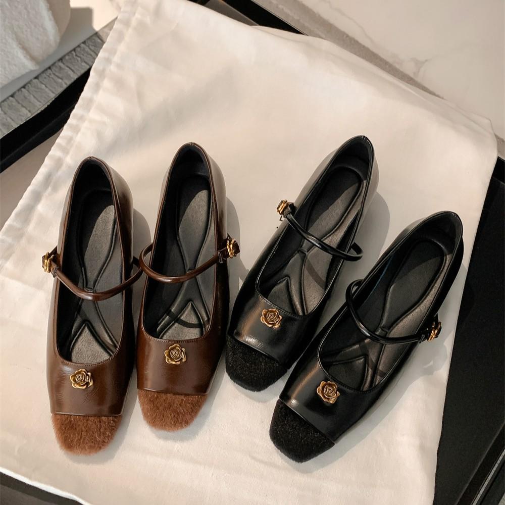 Sheepskin Version~ Xiaoxiangfeng Genuine Leather Soft-soled Mary Jane Shoes Women's Inner Height Increase Thick-soled Small Leather Shoes Shallow M