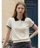 Poebeo21 Collar Contrast Half Button Short Sleeve Knit (Ftdbnt044)