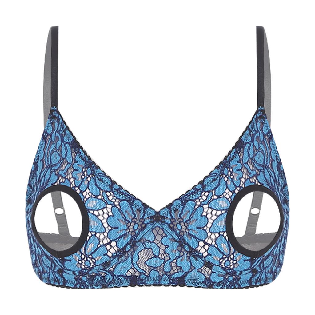 Womens Sexy Lingerie Plus Size Bras Lace Open Nipples Bralette Wire-Free Unlined Bra Top