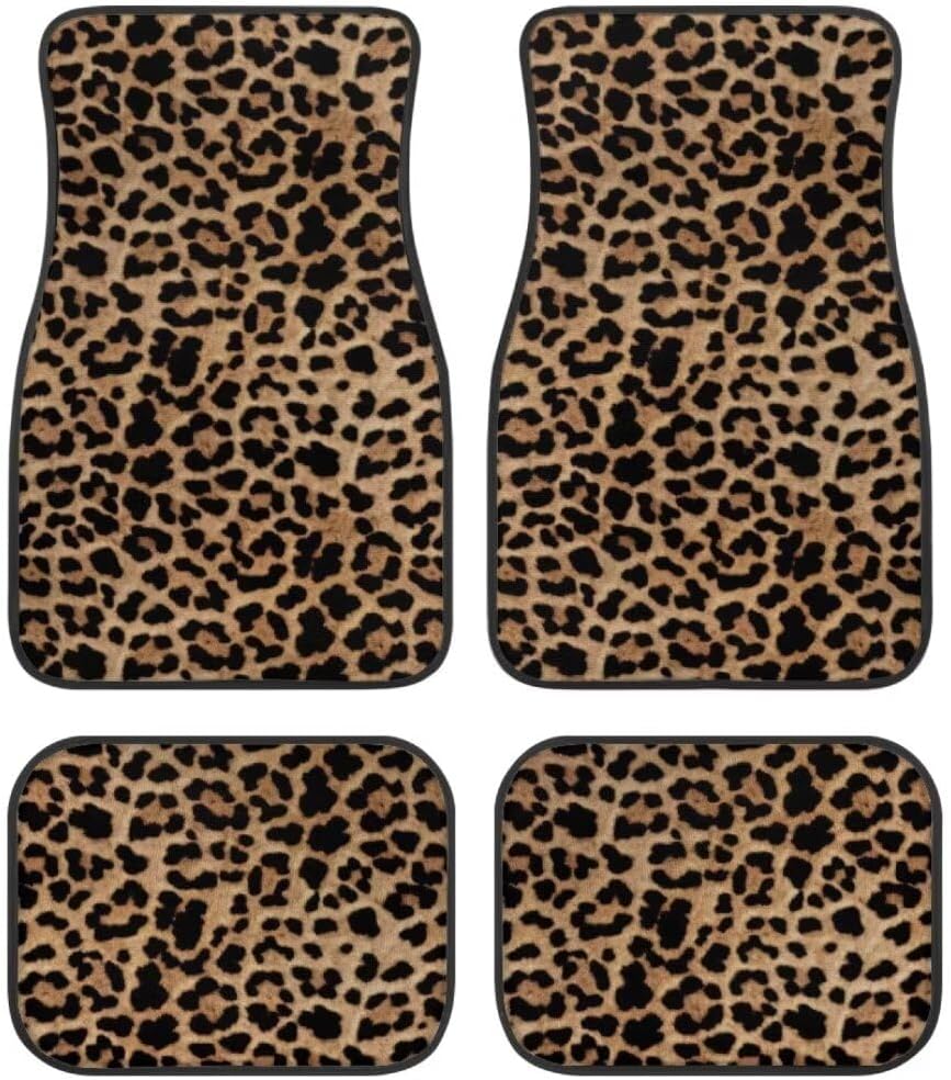 Leopardenmuster 4 Stück oder 2 Stück Allwetter-Autofußmatten - Universelle Passform für vorne und hinten für SUVs, Limousinen & LKW - Unisex-Design