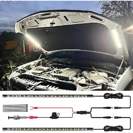 2-in-1 Under Hood LED Light Kit, Waterproof 12V Car LED Light Bar Car Underhood Work Lights with Automatic On/Off, 2pcs 36cm/14.17in 21LEDs Light 2-IN-1