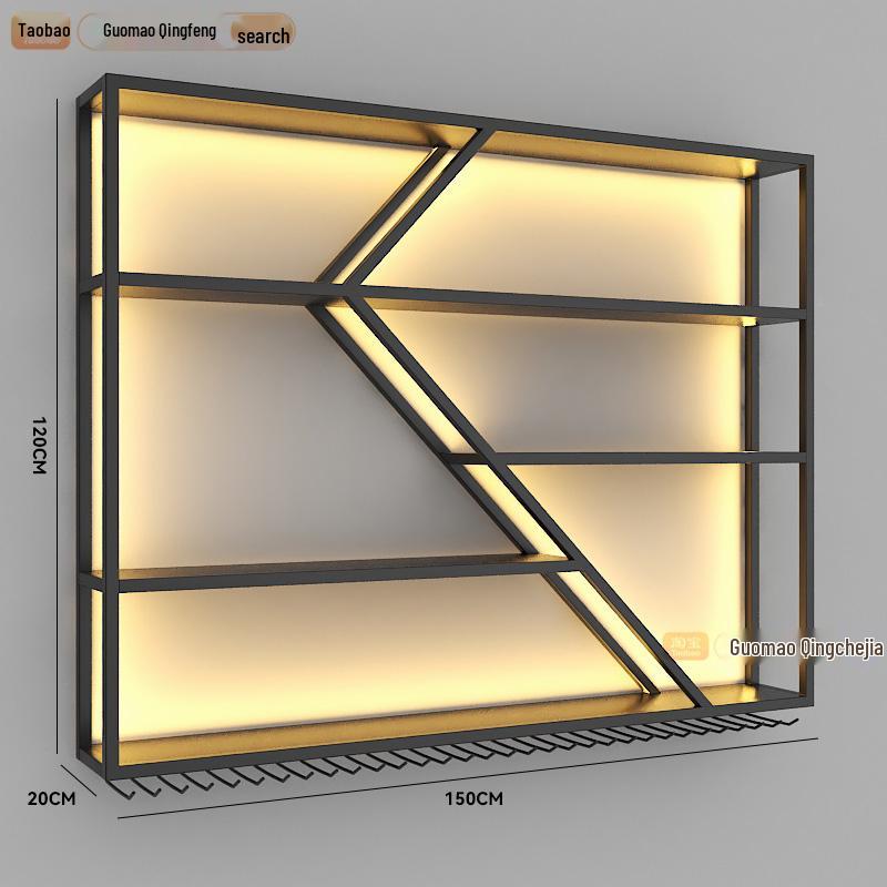 Industrial Wall-Mounted Wrought Iron Wine Rack for Bars & Restaurants - Creative Multifunctional Display Cabinet