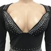 Rhinestone V-Neck Sexy Slit Long Sleeve Irregular Dress for Women