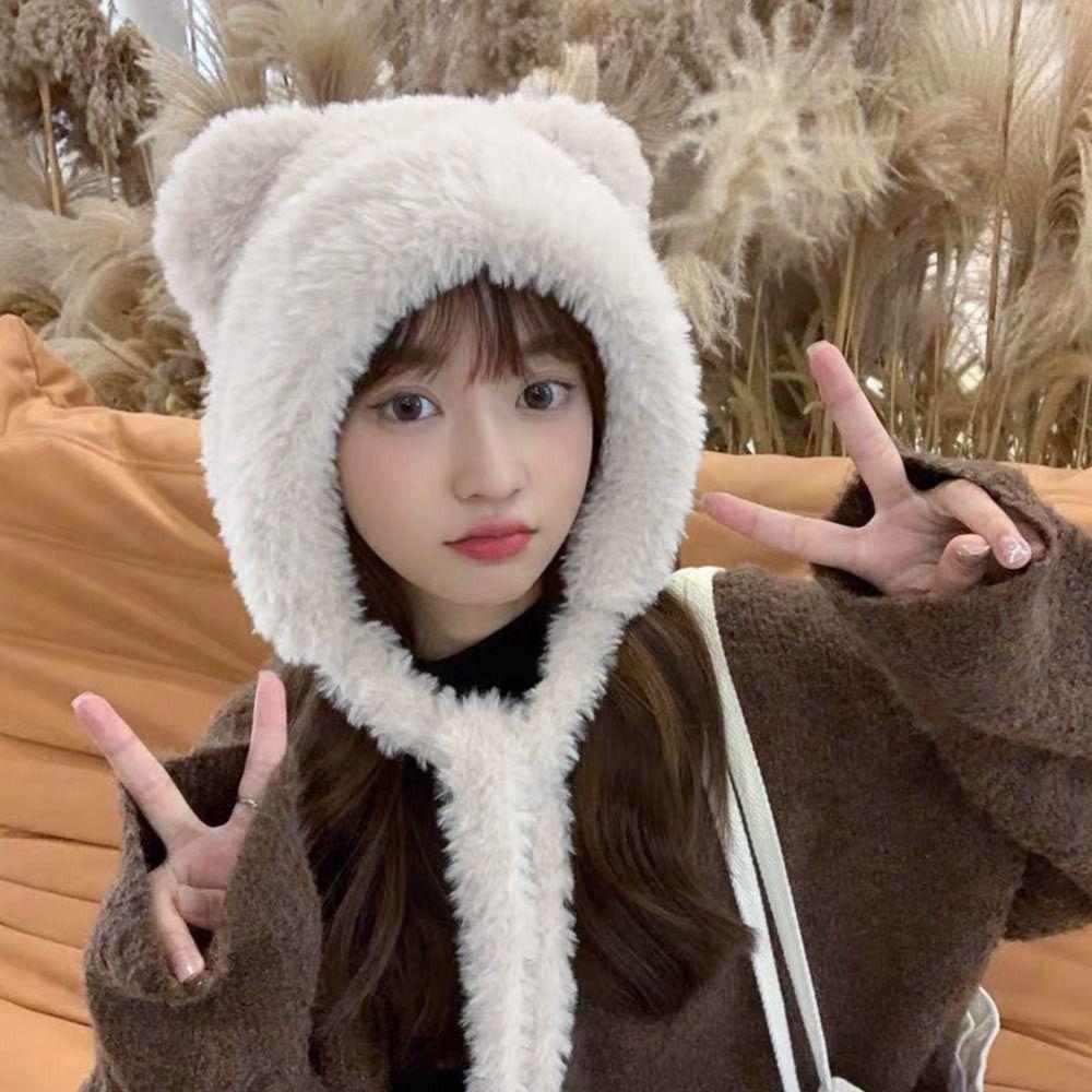 Woolen Winter Hat Cute Bear Ears Cycling Cap Fashion Bucket Hat  for Women