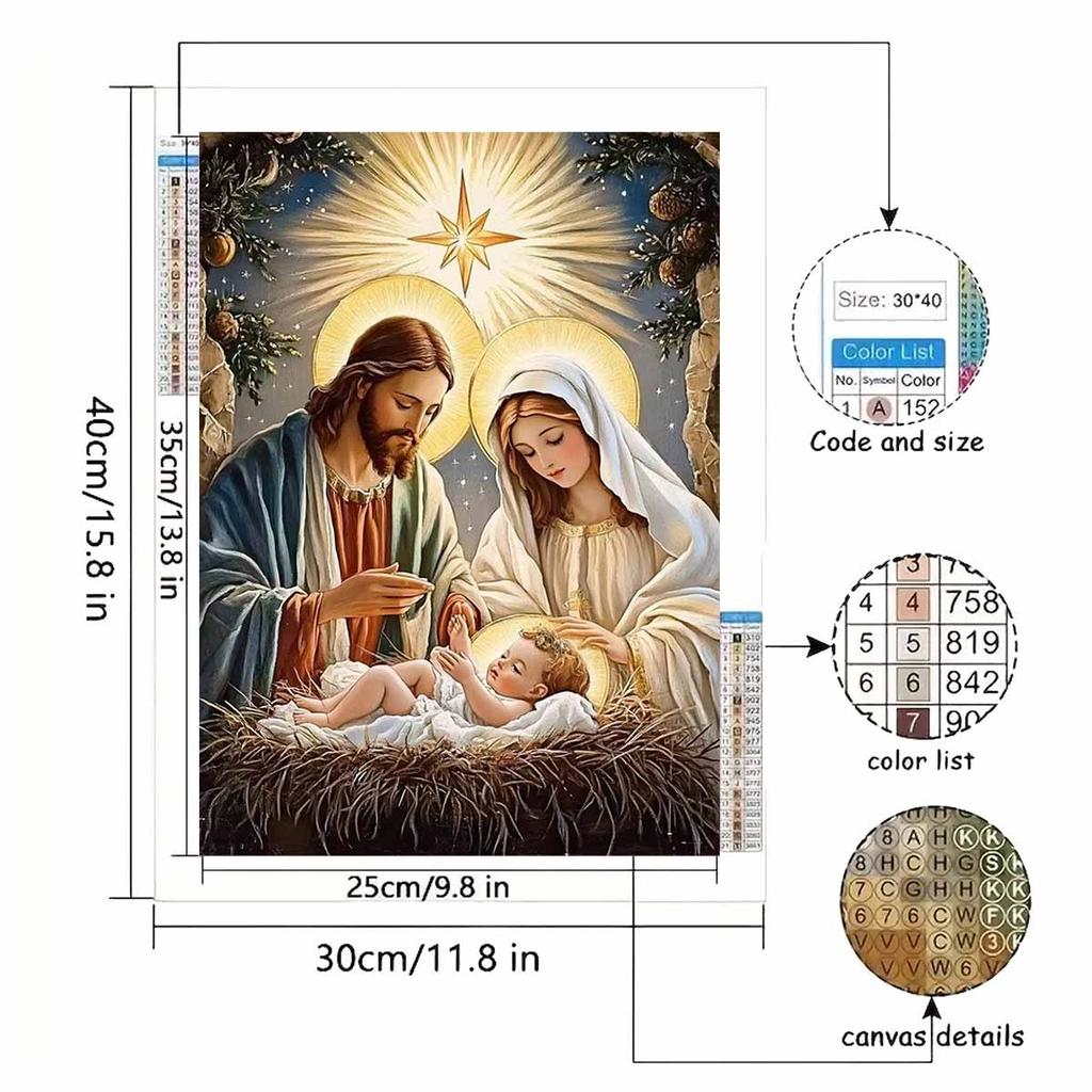 Set Pittura Diamante Fai da Te 5D Diamanti Completi Scena della Natività Artigianato Religioso per Decorazione Murale Casa